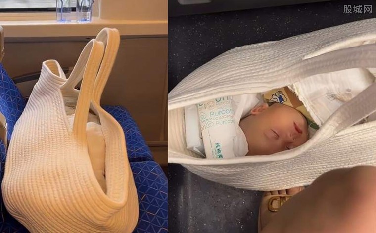 女子坐高铁把娃装进手提袋 这是专门买的婴儿安全提篮