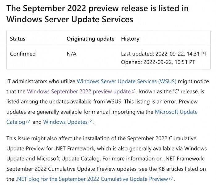微软错误地将Windows KB5017383预览版更新添加到WSUS中