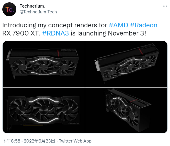 Technetium再次分享自制的Radeon RX 7000公版显卡高清渲染图
